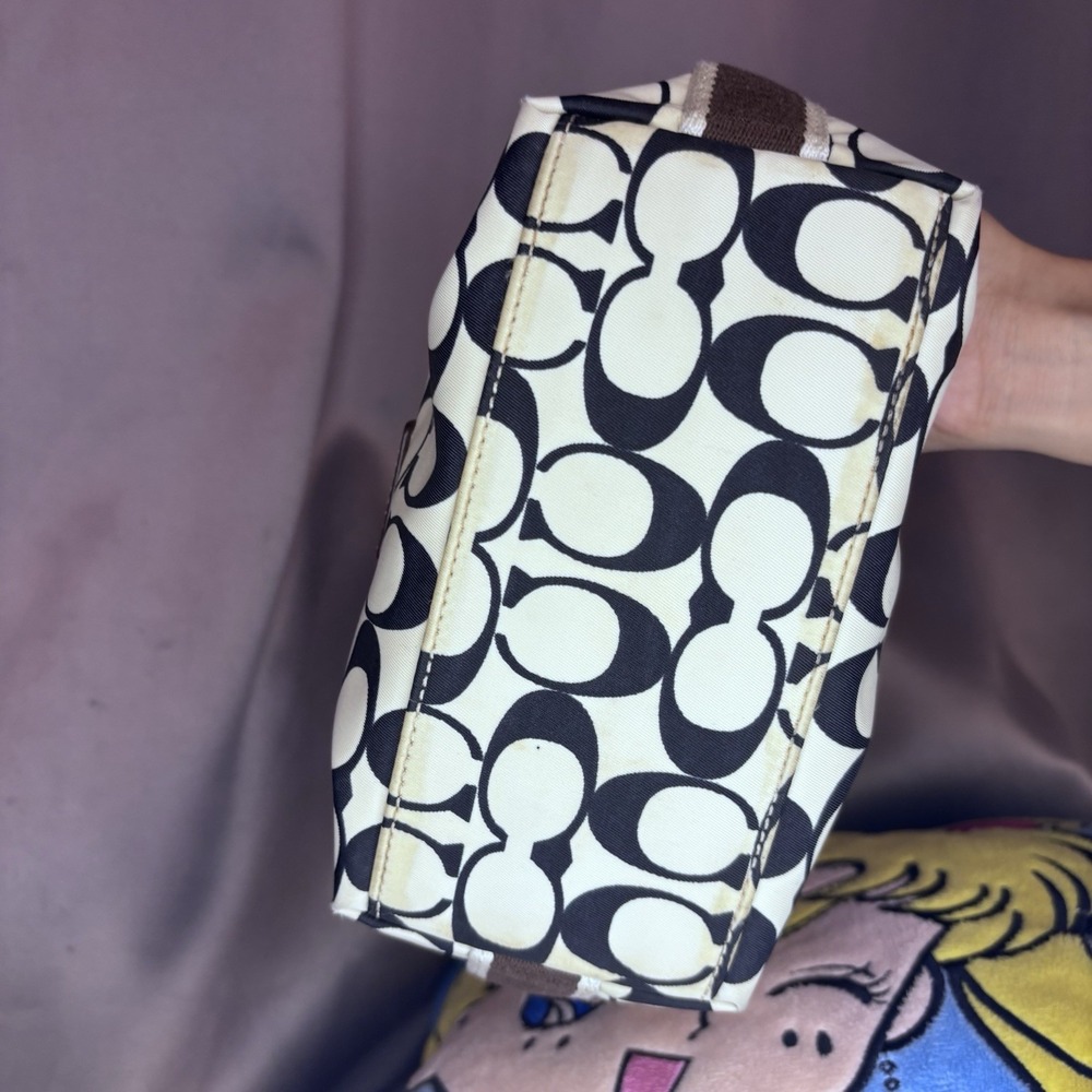 Vintage Y2K Coach Shoulder Bag Purse signature C monogram White Black Hobo - Picture 5 of 9